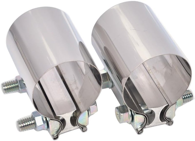 eLifecenter 2 inch Exhaust Clamps, 2" Exhaust Lap Joint Butt Clamps, T304 Stainless Steel Band Clamp w/High Grade Bolts(2 Pieces) - Image 1